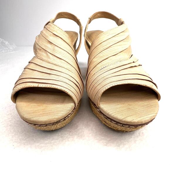 Naturalizer Luliana N5 Comfort Women's 10 Tan Fabric Cork Wedge Platform Sandals - Picture 4 of 12